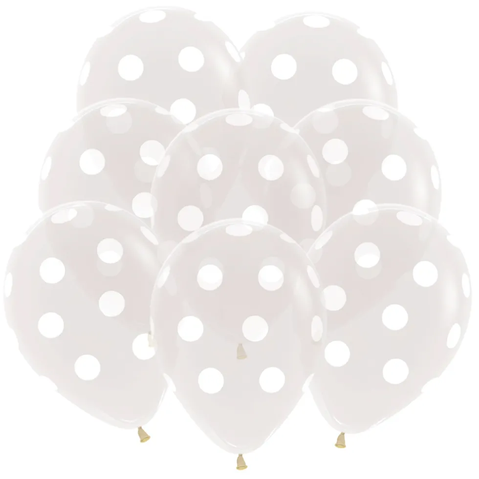 Juego de 12 Globos Transparentes con Lunares Blancos