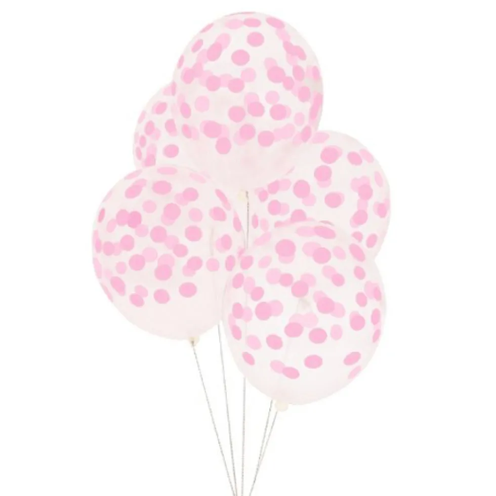 Juego de 5 Globos Transparentes con Lunares Rosas