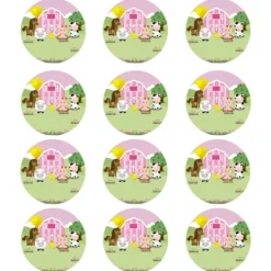 Juego de 12 Impresiones de 6 cm en Papel Comestible Animales Granja