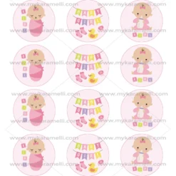 Juego de 12 Impresiones en Papel de Azúcar Baby Girl Modelo A 6 cm