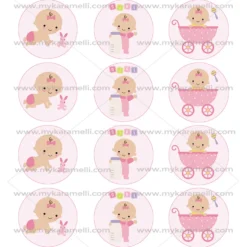 Juego de 12 Impresiones en Papel de Azúcar Baby Girl Modelo B 6 cm