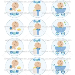 Juego de 12 Impresiones en Papel de Azúcar Baby Boy Modelo B 6 cm