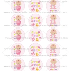 Juego de 15 Impresiones en Papel de Azúcar Baby Girl Modelo A 5 cm