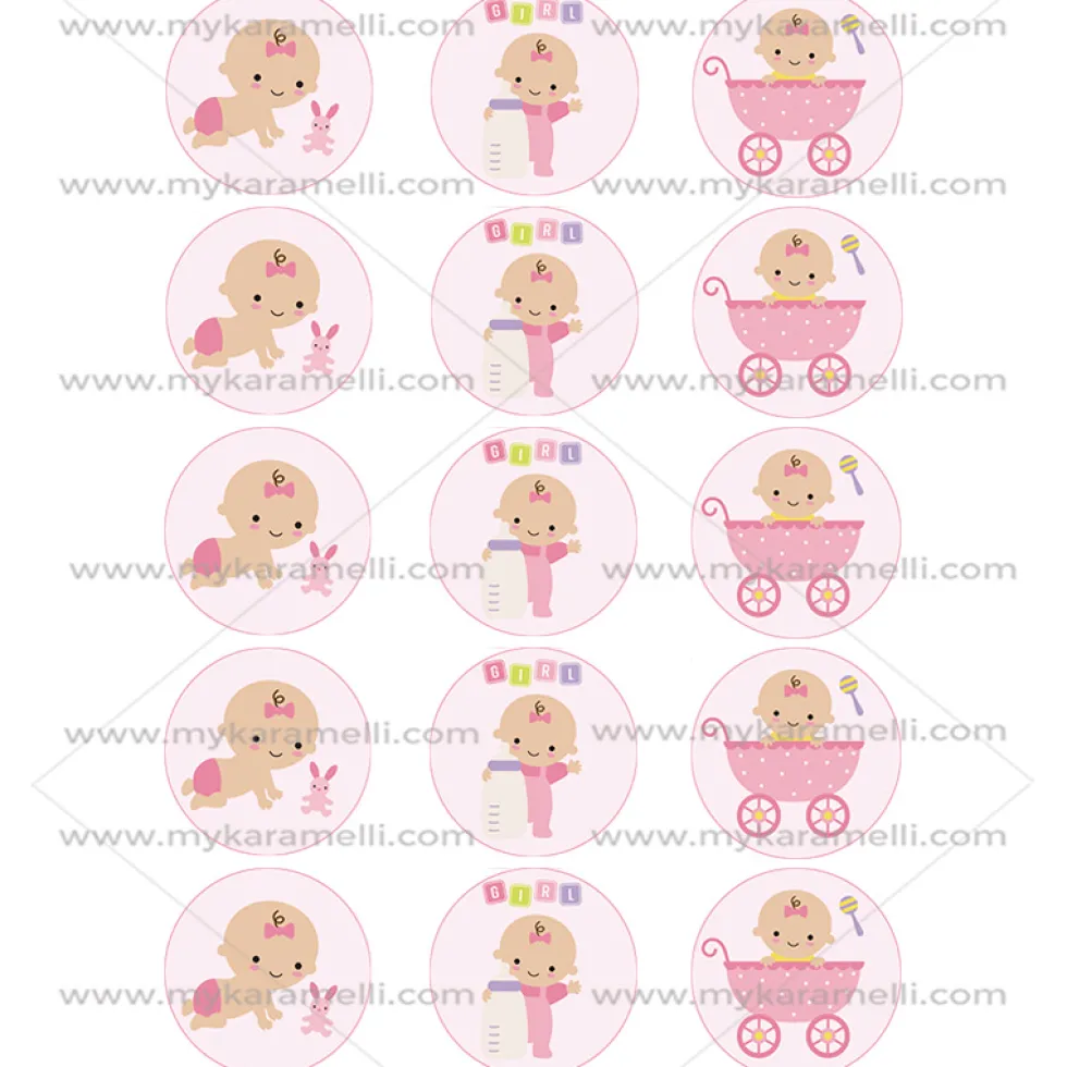 Juego de 15 Impresiones en Papel de Azúcar Baby Girl Modelo B 5 cm