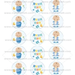 Juego de 15 Impresiones en Papel de Azúcar Baby Boy Modelo A 5 cm