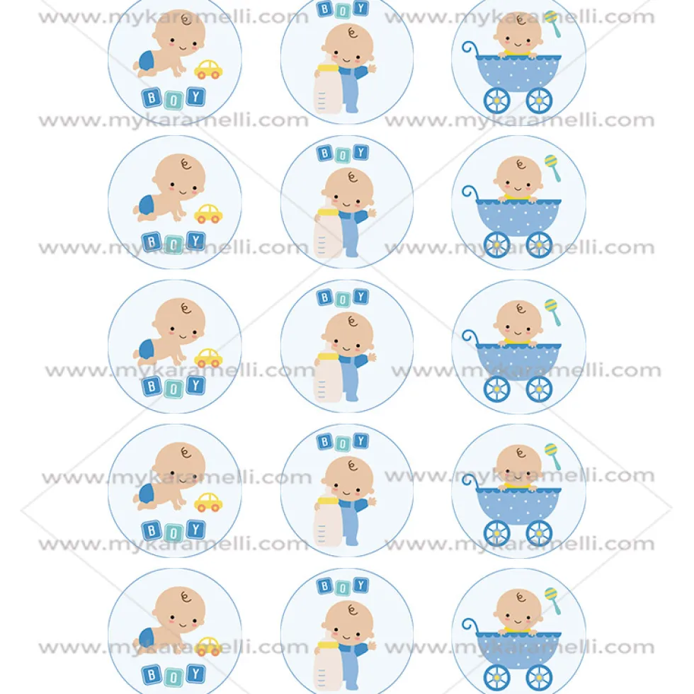 Juego de 15 Impresiones en Papel de Azúcar Baby Boy Modelo B 5 cm