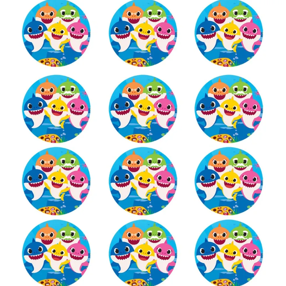 Juego de 12 Impresiones en Papel Comestible Baby Shark 6 cm