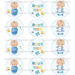 Juego de 12 Impresiones en Papel de Azúcar Baby Boy Modelo A 6 cm