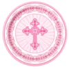 Juego de 8 Platos Comunión Cruz Rosa 22 cm