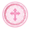 Juego de 8 Platos Comunión Cruz Rosa 17 cm