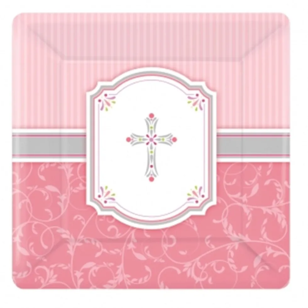 Juego de 8 platos de comunión rosa 25cm