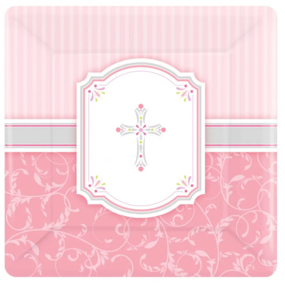 Juego de 8 platos de comunión rosa 17cm