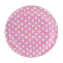 Juego de 6 Platos Rosas con Lunares Blancos