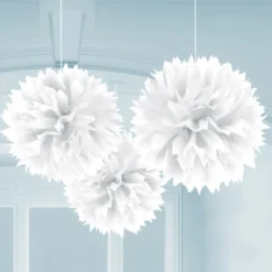 Juego de 3 Pompones Blancos 40 cm