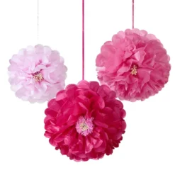 Juego de 3 Pompones Florales Rosas