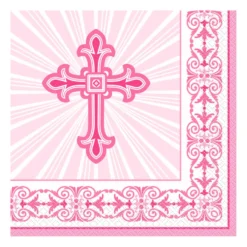 Juego de 16 Servilletas Comunión Cruz Rosa
