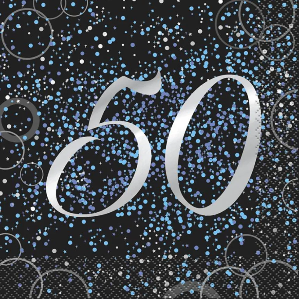 Juego de 16 Servilletas 50 Cumpleaños Azul