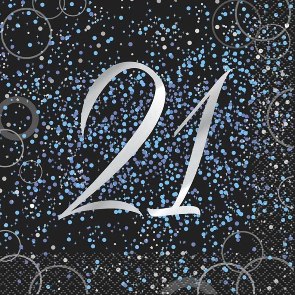 Juego de 16 Servilletas 21 Cumpleaños Azul
