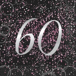 Juego de 16 Servilletas 60 Cumpleaños Rosa