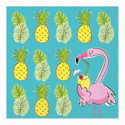 Juego de 16 Servilletas Flamingo y Piñas