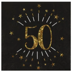 Juego de 10 Servilletas Negras 50 Cumpleaños