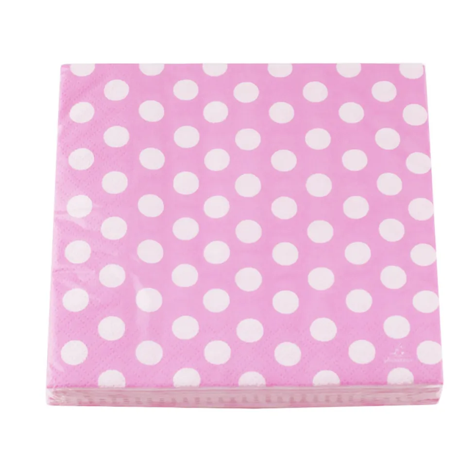 Juego de 12 servilletas Rosas con Lunares Blancos