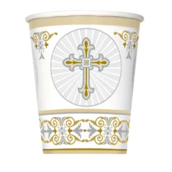 Juego de 8 Vasos Comunión Cruz Dorada
