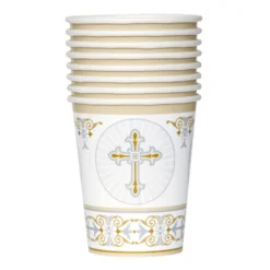 Juego de 8 Vasos Comunión Cruz Dorada