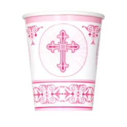 Juego de 8 Vasos Comunión Cruz Rosa