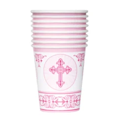 Juego de 8 Vasos Comunión Cruz Rosa