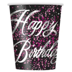 Juego de 8 Vasos Happy Birthday Rosa