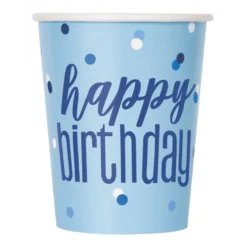 Juego de 8 Vasos Happy Birthday Azul
