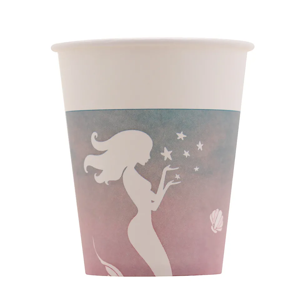 Juego de 8 Vasos Sirena Azul y Rosa