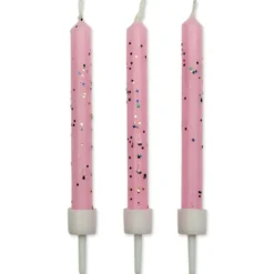 Juego de 10 Velas Rosas con Brillo
