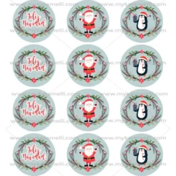 Juego 12 Impresiones Papel de Azúcar Navidad Modelo E 6 cm