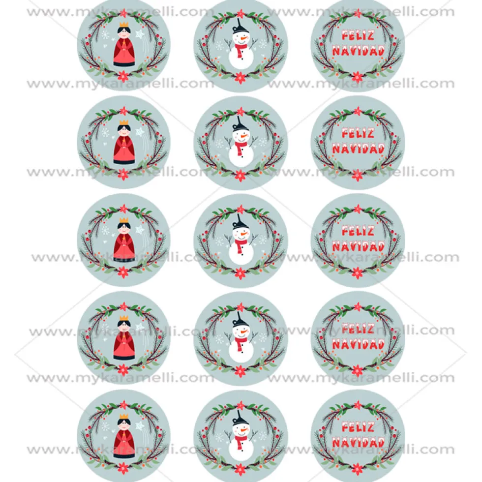 Juego 15 Impresiones Papel de Azúcar Navidad Modelo F 5 cm