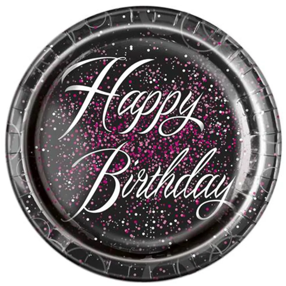Juego 8 Platos Happy Birthday Rosa 22cm