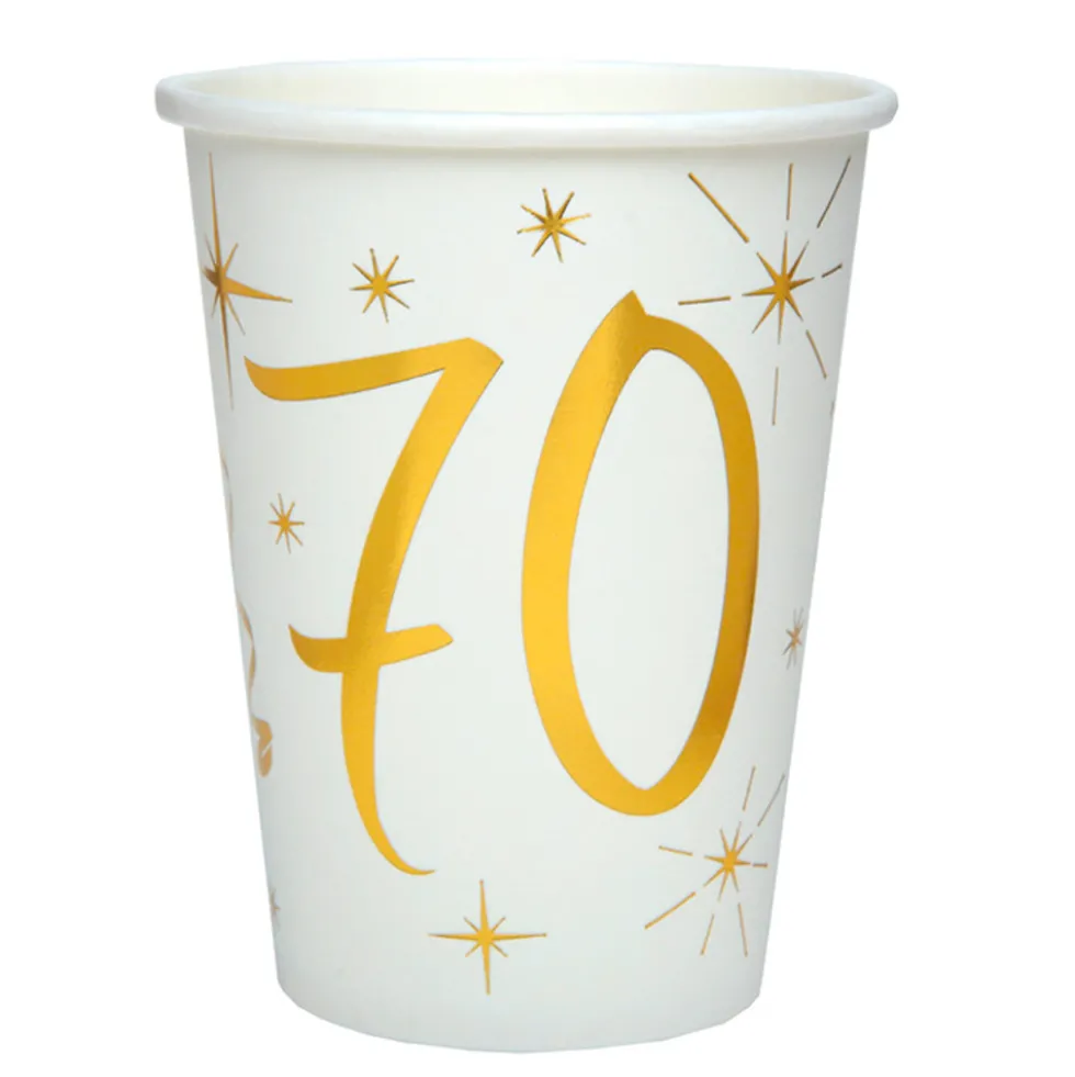 Juego 10 Vasos 70 años Oro 220 ml