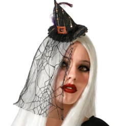 Mini Sombrero de Bruja Negro con Velo