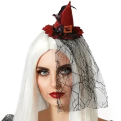 Mini Sombrero de Bruja Rojo con Velo