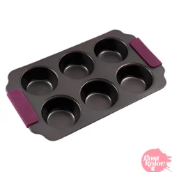 Molde de Acero para 6 Cupcakes con Asas de Silicona