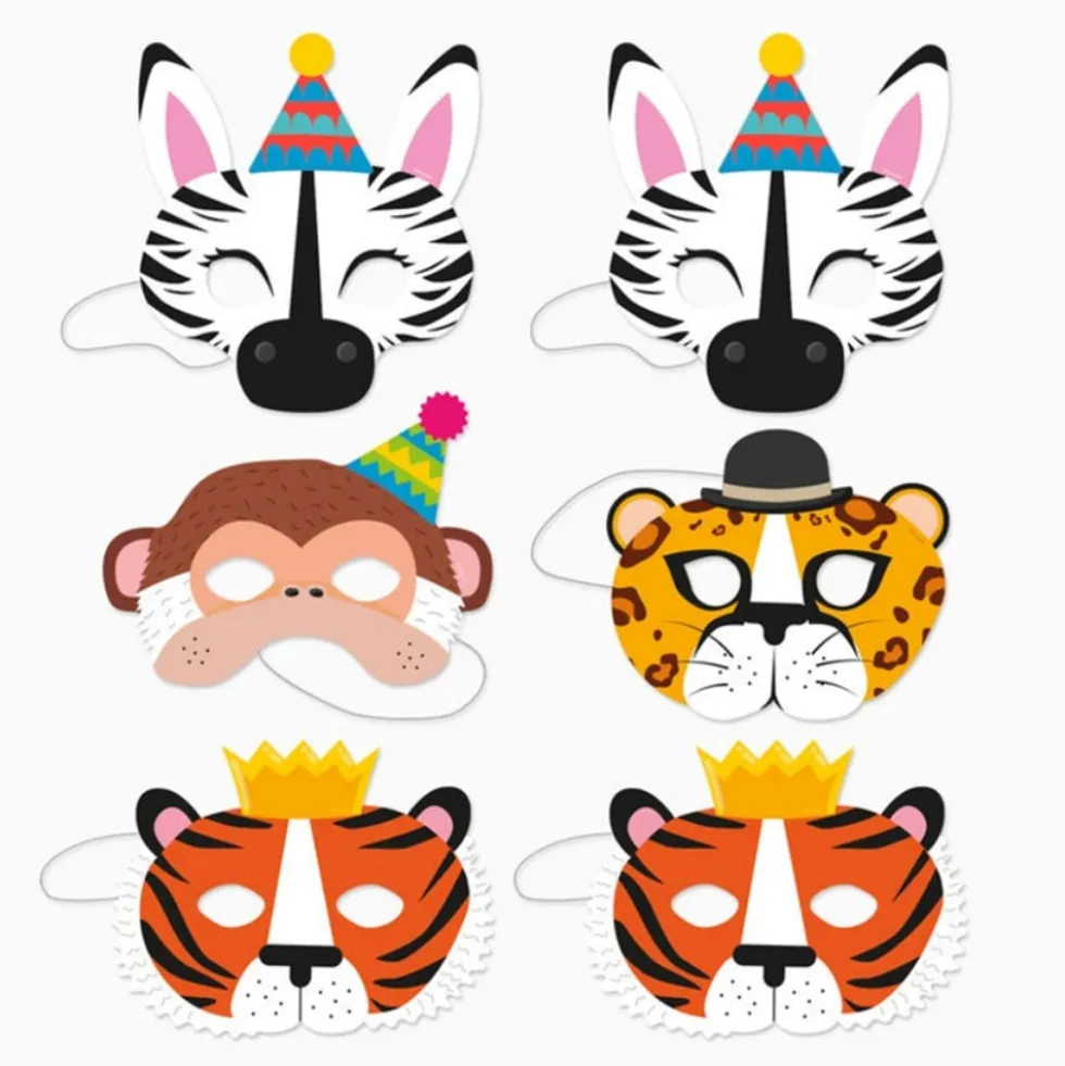 Máscara de Fiesta Animales Safari 20 x 15 cm - Pack 6 uds