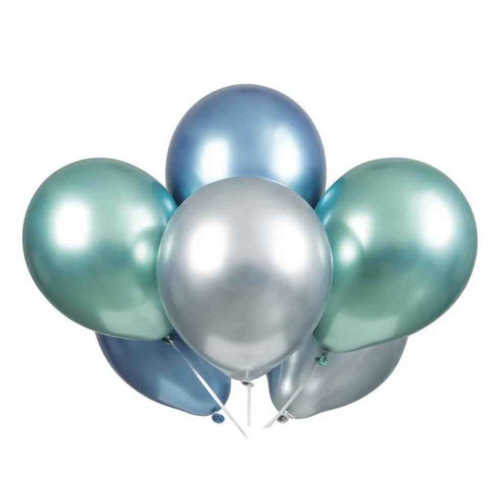 Pack 6 Globos Platinum Azul, Verde y Plata 27 cm