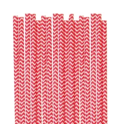 Pack de 24 Pajitas de Papel Chevron Rojas