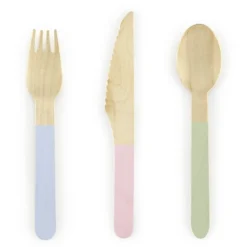 Pack de 18 Cubiertos de Madera Tonos Pastel