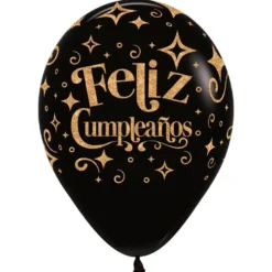 Pack de 12 Globos Feliz Cumpleaños Glitter Gold 30 cm