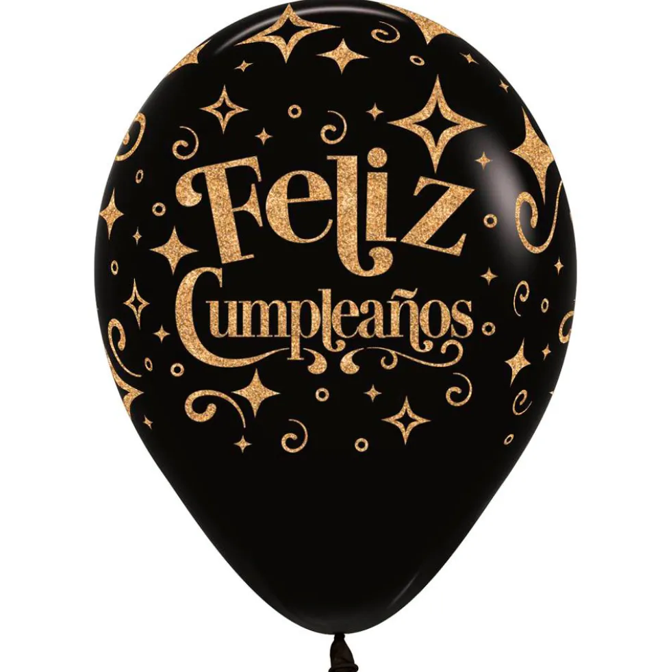 Pack de 12 Globos Feliz Cumpleaños Glitter Gold 30 cm