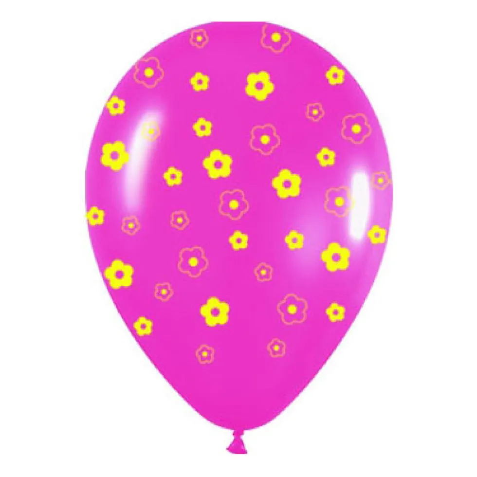 Pack de 10 globos rosas y amarillos con margaritas impresas