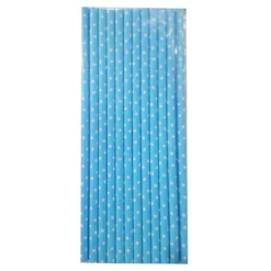 Pack de 24 Pajitas de Papel Celestes con Lunares