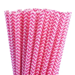 Pack de 24 Pajitas de Papel Chevron Fucsia